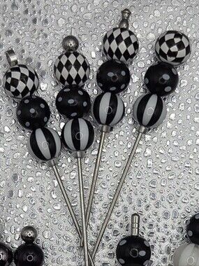 Black and White Beaded  Charcuterie Picks – Set of Decorative Serving Utensils